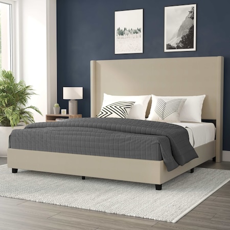 Flash Furniture Beige King Platform Bed with Tufted Headboard YK-1077-BEIGE-K-GG